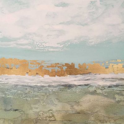 Gold leaf and a combination of soothing aquas and greens create this soothing Abstract Seascape