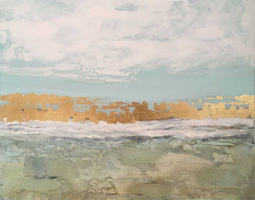 Gold leaf and a combination of soothing aquas and greens create this soothing Abstract Seascape