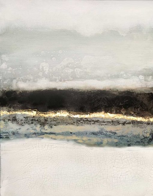 Soft blues, creamy whites are layered to create a winter Abstrace landscape.