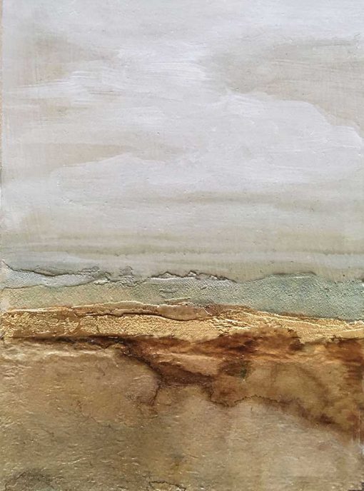 Soft brown and blue landscape with a hint of gold leaf